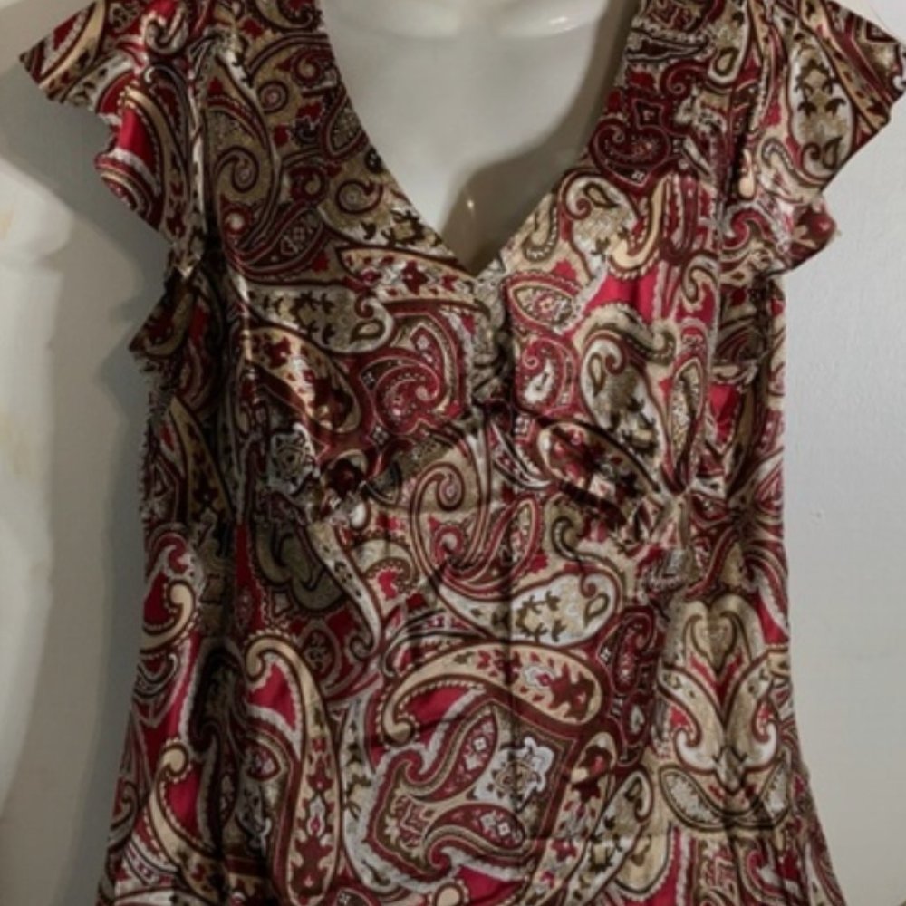 I.N.C. Paisley  Silk Blouse Cap Sleeves SZ 14 W